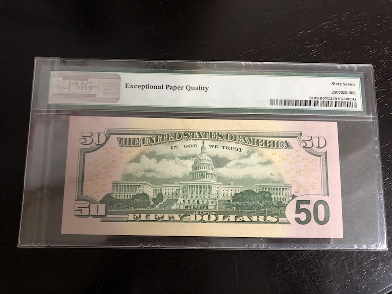 收藏联盟第八十二期拍卖 2013年美国50元联邦储备券 PMG67E S/N:MB22179545B