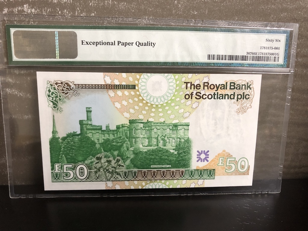 收藏联盟第八十二期拍卖 2005年苏格兰50镑 PMG66E S/N:A/3 723722