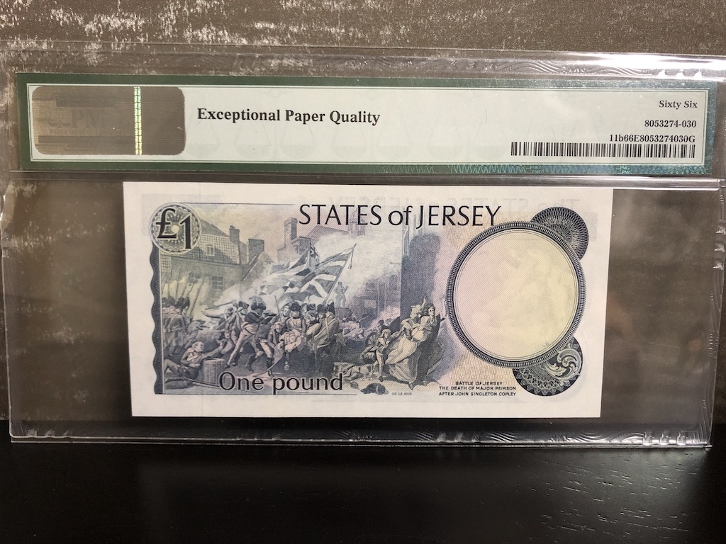 收藏联盟第八十二期拍卖 1976-88泽西1镑 PMG66E S/N:PB003897