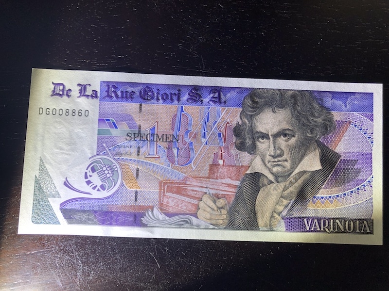 收藏联盟第八十二期拍卖 德拉罗贝多芬测试钞黑字 UNC S/N:DG008860