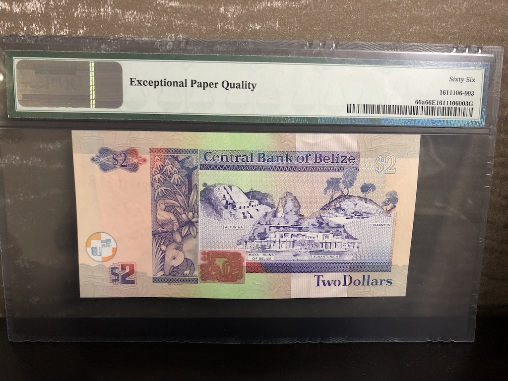收藏联盟第八十二期拍卖 2003年伯利兹2元 PMG66E S/N:DA830218