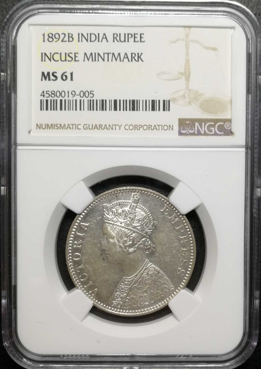 凡希社世界钱币拍卖第八十二期 1892B印度小维卢比NGC-MS61