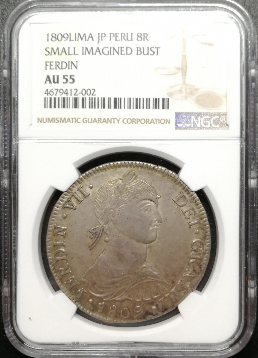 凡希社世界钱币拍卖第八十二期 1809秘鲁费七臆造头像版8R NGC-AU55味道一流