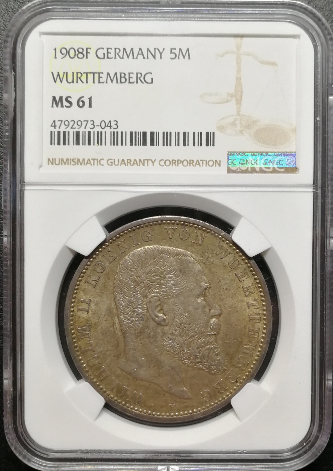 凡希社世界钱币拍卖第八十二期 1908符腾堡5马克PCGS-MS61