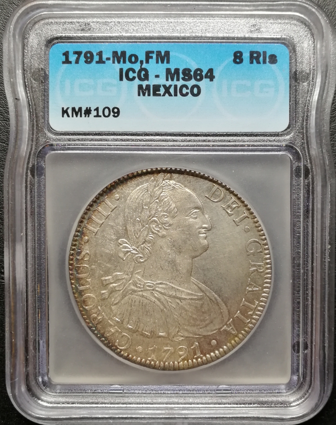 凡希社世界钱币拍卖第八十二期 1791墨西哥卡四双柱ICG-MS64