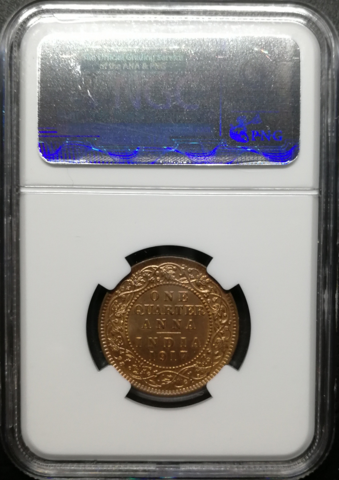 凡希社世界钱币拍卖第八十二期 1917C印度乔五1/4安那NGC-MS65RB