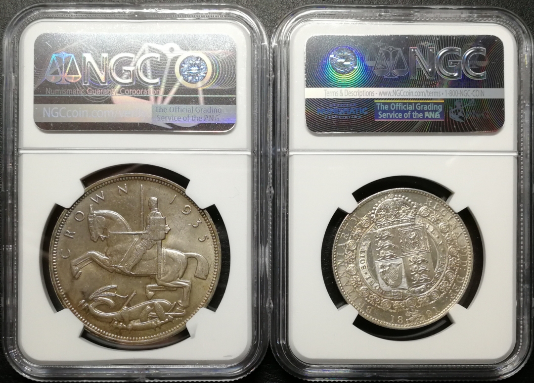 凡希社世界钱币拍卖第八十二期 老维半克朗与木马马剑一对NGC-MS62/63