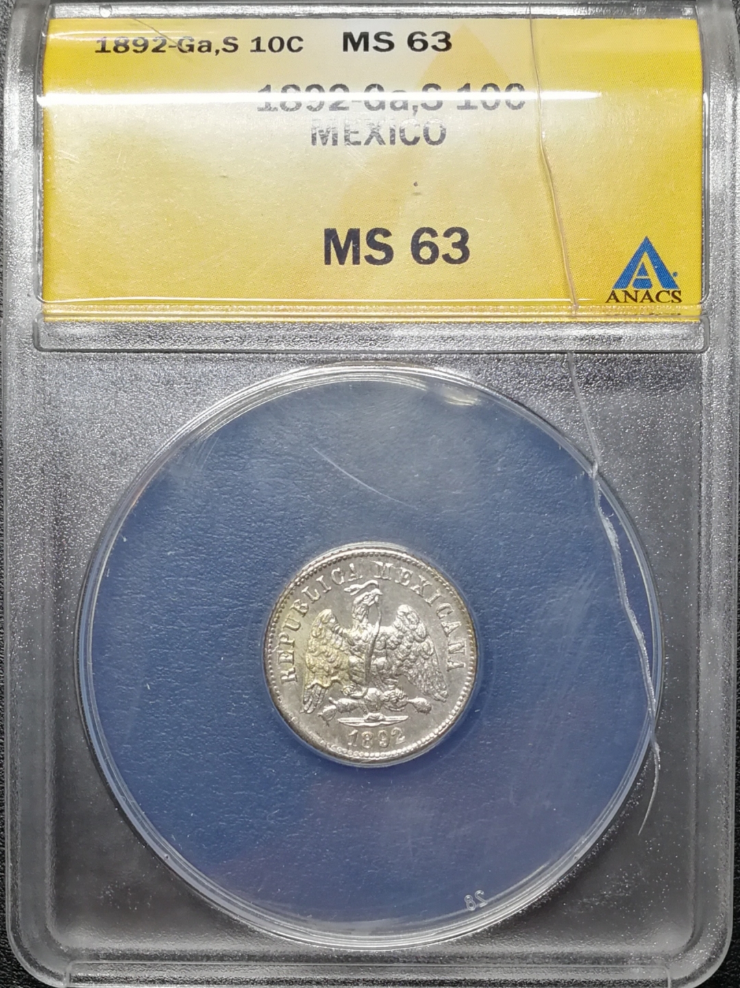 凡希社世界钱币拍卖第八十二期 1892墨西哥小鹰毫10分ANACS-MS63