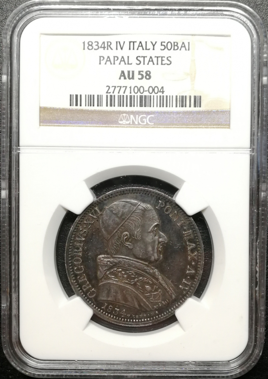 凡希社世界钱币拍卖第八十二期 1834教皇国50贝阿科NGC-AU58