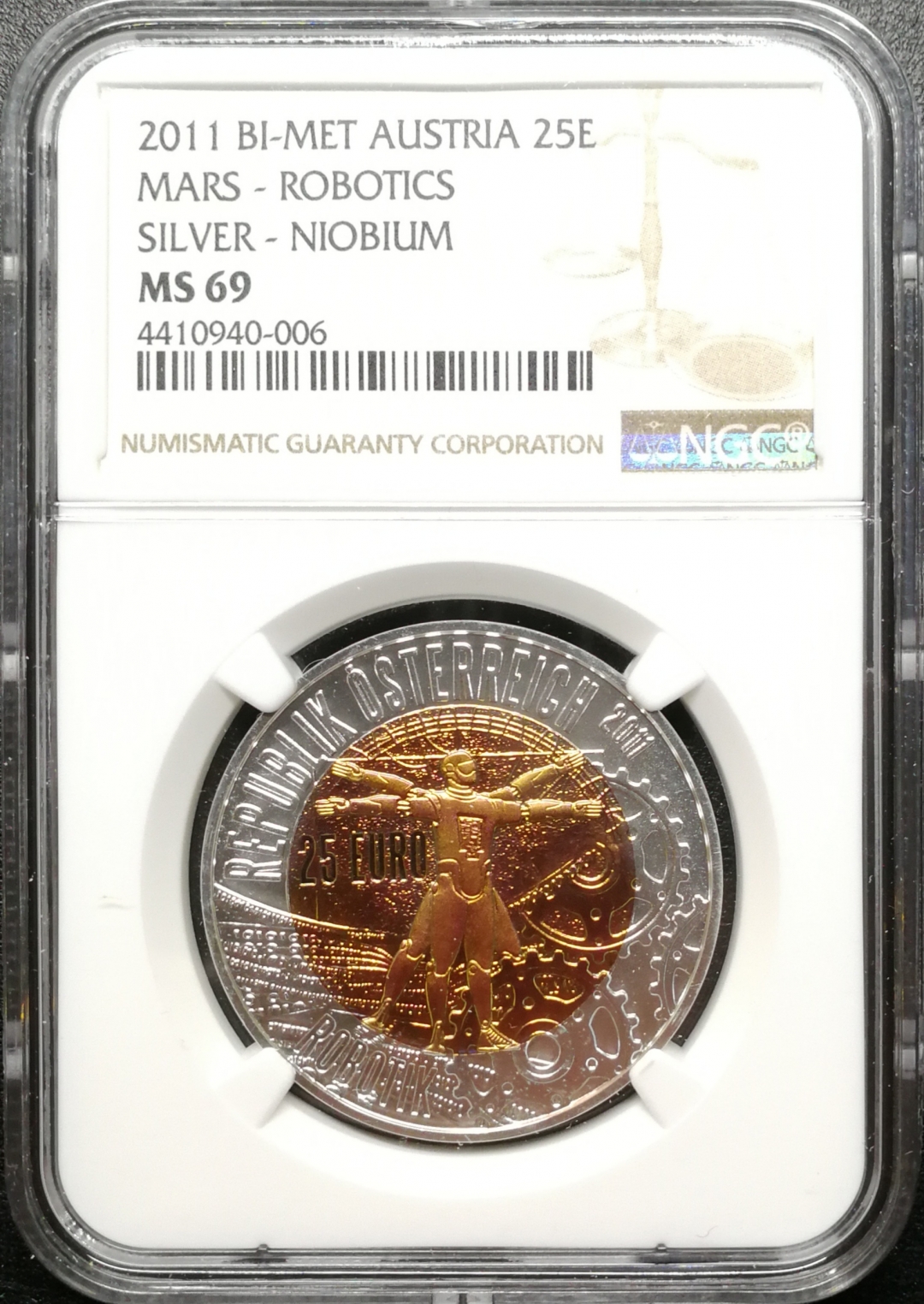 凡希社世界钱币拍卖第八十二期 2011奥地利火星银铌镶嵌币25欧元NGC-MS69