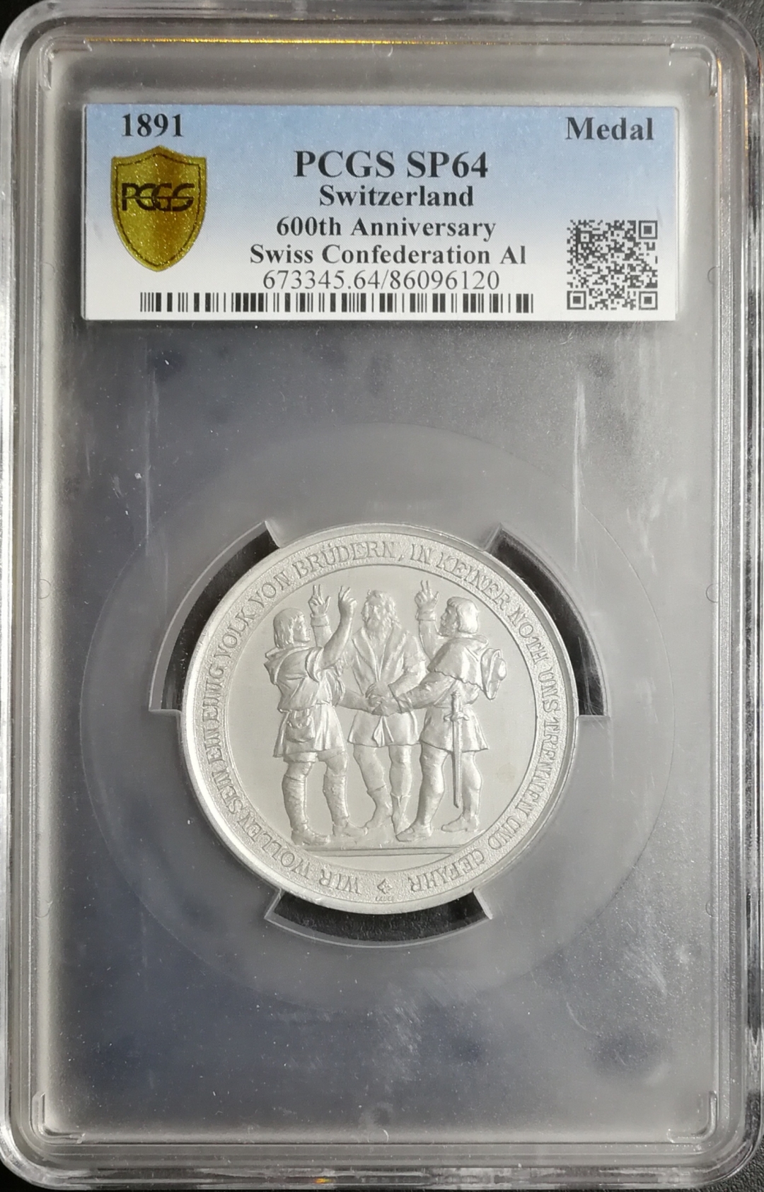 凡希社世界钱币拍卖第八十二期 1891瑞士联邦600周年纪念大铝章PCGS-SP64