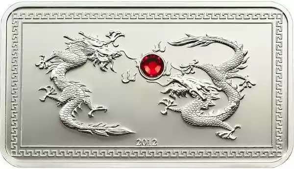 【币观天下】第六十三期拍卖 【帕劳】2012“二龙戏珠”水晶镶嵌方形银币 