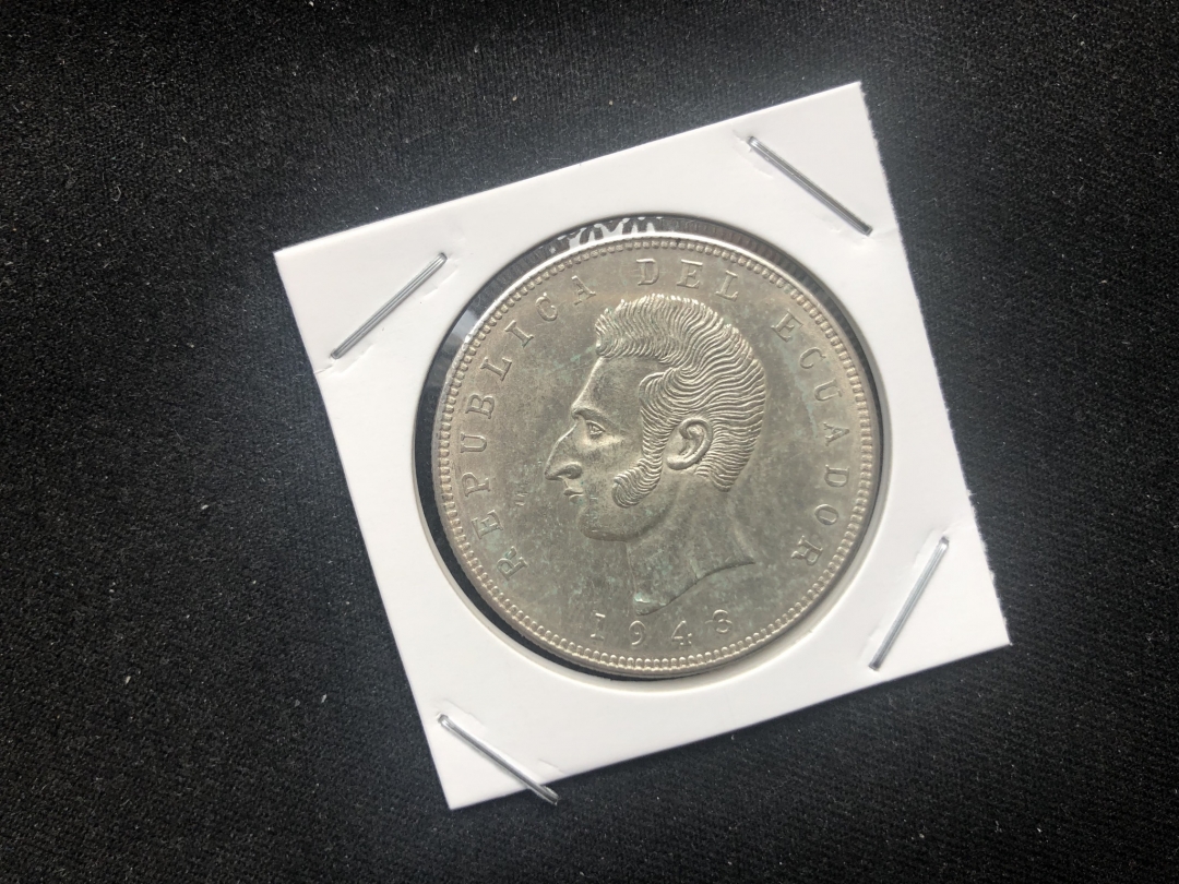 【币观天下】第六十三期拍卖 【厄瓜多尔】1943年厄瓜多尔5苏克雷大银币