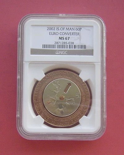 「S&S Numismatic世界钱币-拍卖第3期」 - 马恩岛2002年 欧元转换器 60便士旋转纪念币NGC MS67 获奖币
