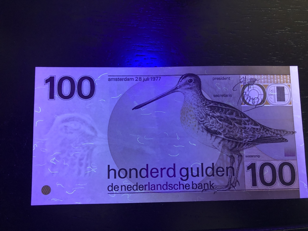 收藏联盟第八十三期拍卖 荷兰1977年水鸟100盾 AU中间软折