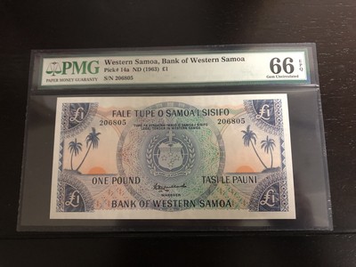 收藏联盟第八十三期拍卖 - 西萨摩亚1963年1镑 PMG66E S/N:206805
