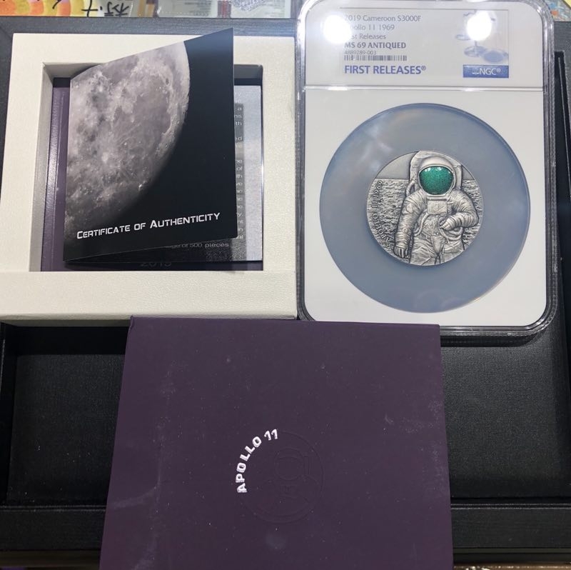 【随心拍】现代金银币拍卖第十五期 2019喀麦隆登月高浮雕银币【ngc69】