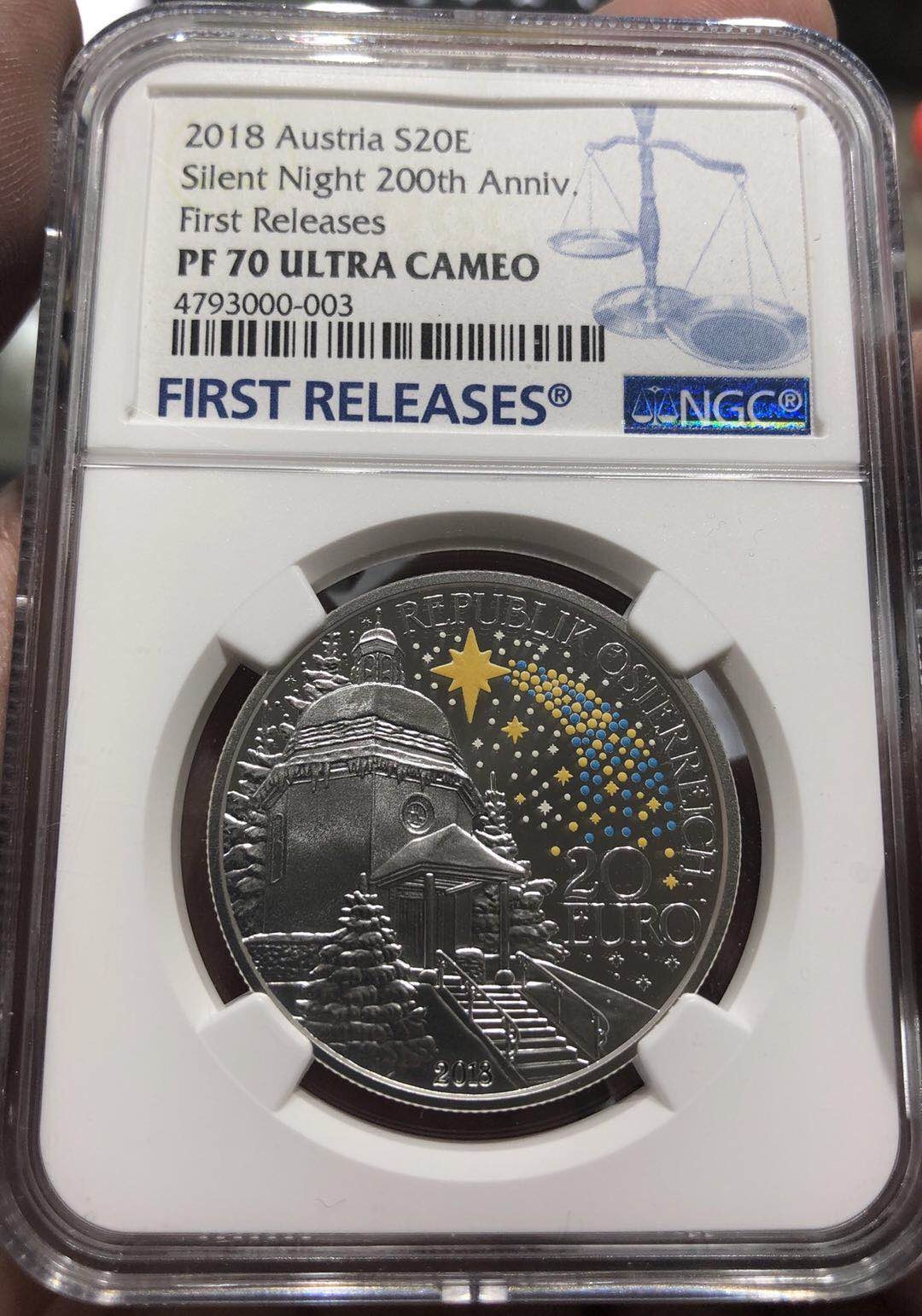 【随心拍】现代金银币拍卖第十五期 【奥地利】奥地利平安夜夜光银币【ngc70｛