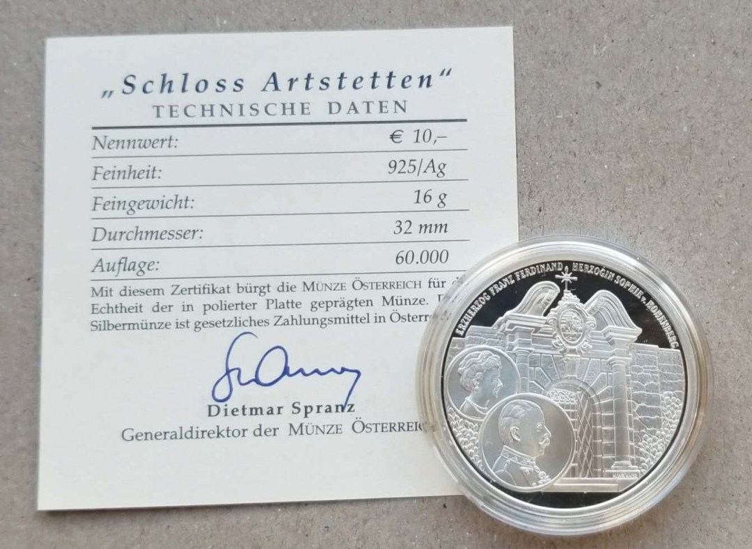 【币观天下】第六十四期拍卖  【奥地利】2004年阿尔斯泰腾城堡10欧元精制银币，16克，直径32毫米，原盒证书