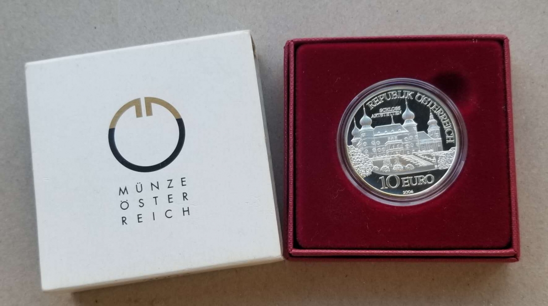 【币观天下】第六十四期拍卖  【奥地利】2004年阿尔斯泰腾城堡10欧元精制银币，16克，直径32毫米，原盒证书