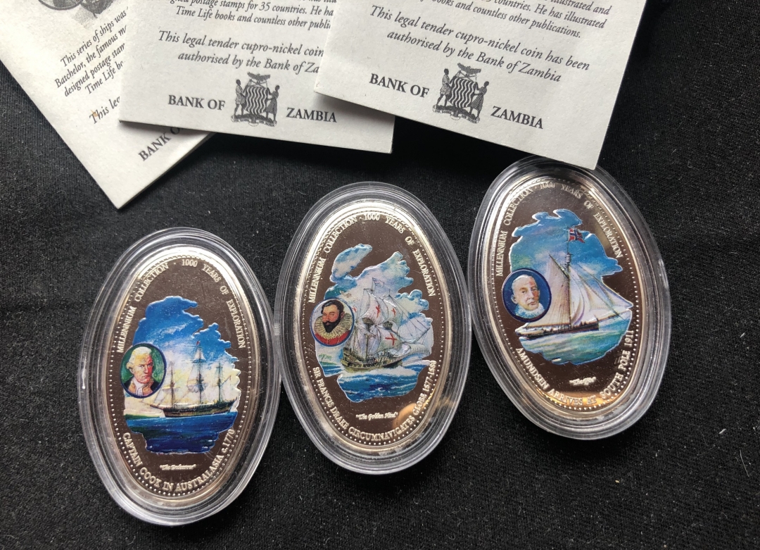 【币观天下】第六十四期拍卖 【赞比亚】航海系列3枚镍币【盒证齐全】