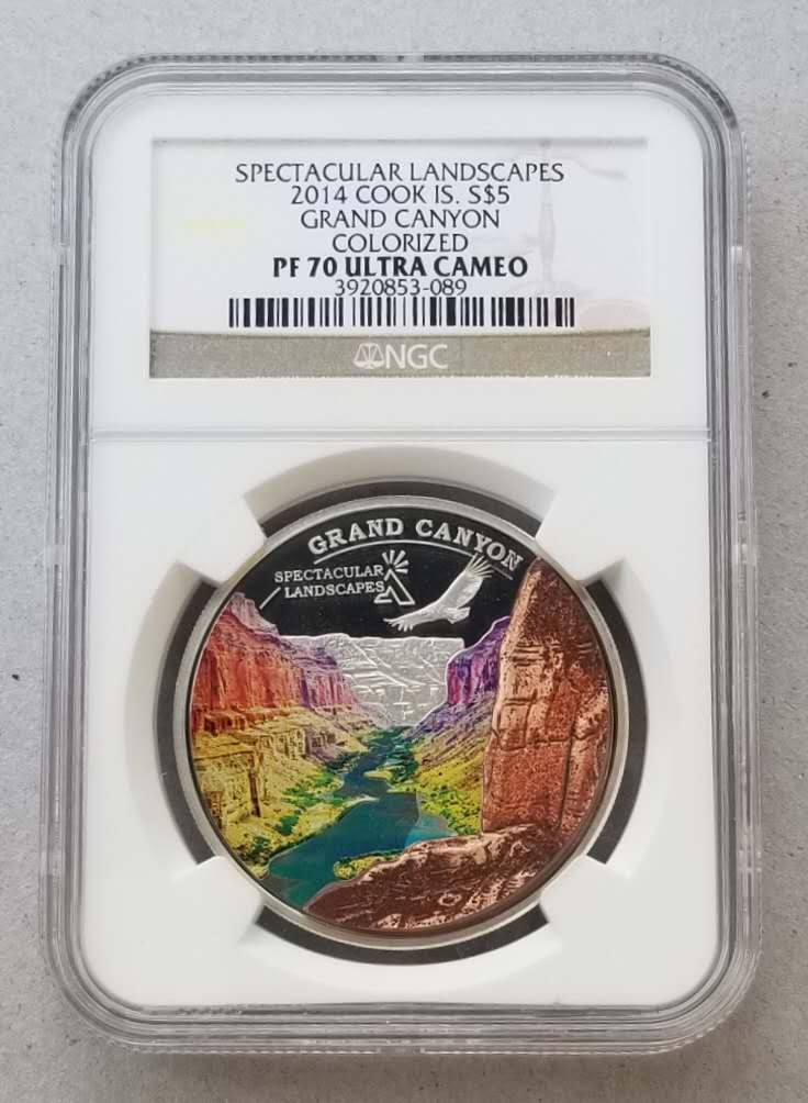 【随心拍】现代金银币拍卖第十六期 NGC70-库克2014年大峡谷立体浮雕镶嵌仿真银币