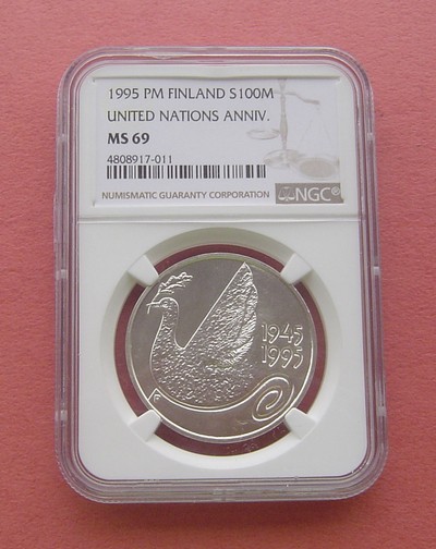 「S&S Numismatic世界钱币-拍卖第12期 CICE北京展销会专场」 - 芬兰1995年 联合国成立50周年 100马克纪念银币NGC MS69 获奖币