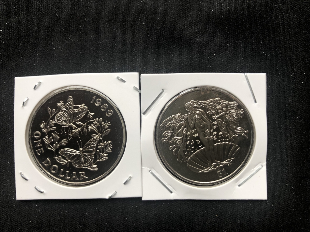 【币观天下第六十六期拍卖】 【百慕大+维尔京】两枚好看的镍币蝴蝶+美女