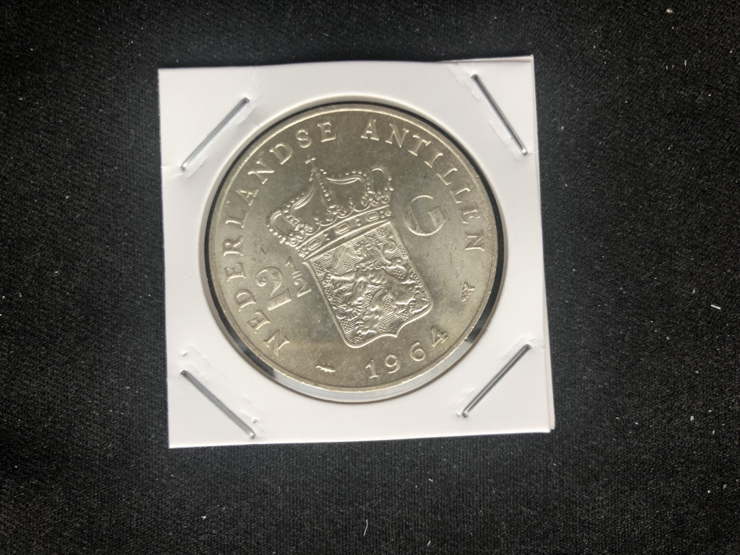 【币观天下第六十六期拍卖】 1964年荷兰2又1/2盾威廉敏娜女王大银币