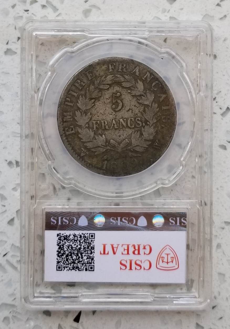 【币观天下第六十六期拍卖】 【法国】1809年拿破仑5法郎大银币，信泰评级封装 