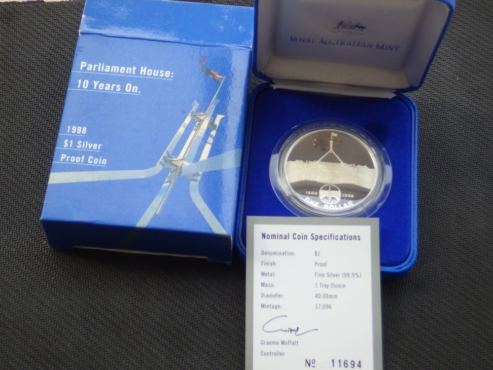 【币观天下第六十六期拍卖】 【澳大利亚】1998年新国会大厦落成10年1元银币
