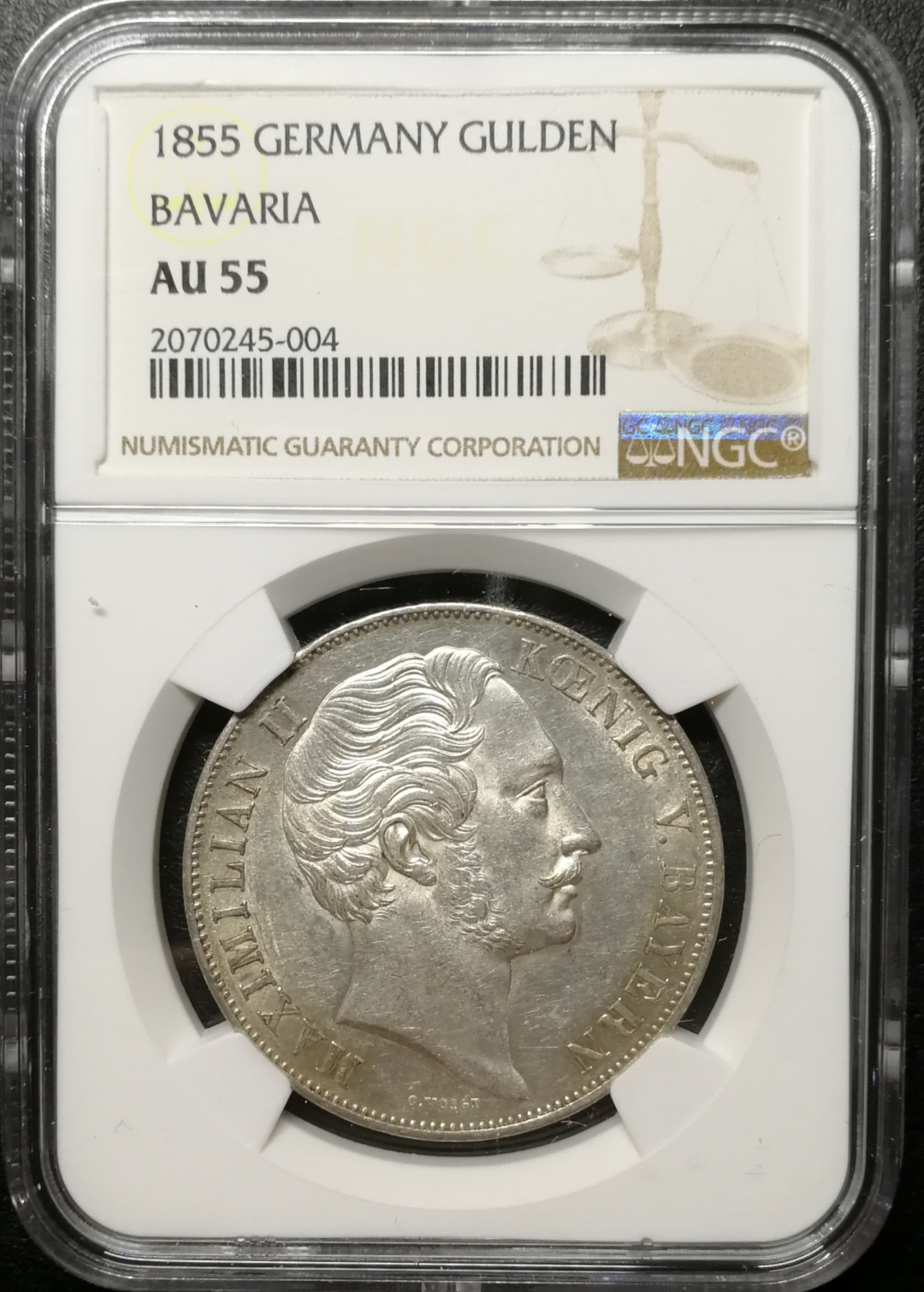 凡希社世界钱币微拍第八十四期 1855巴伐利亚圣母古尔登NGC-AU55