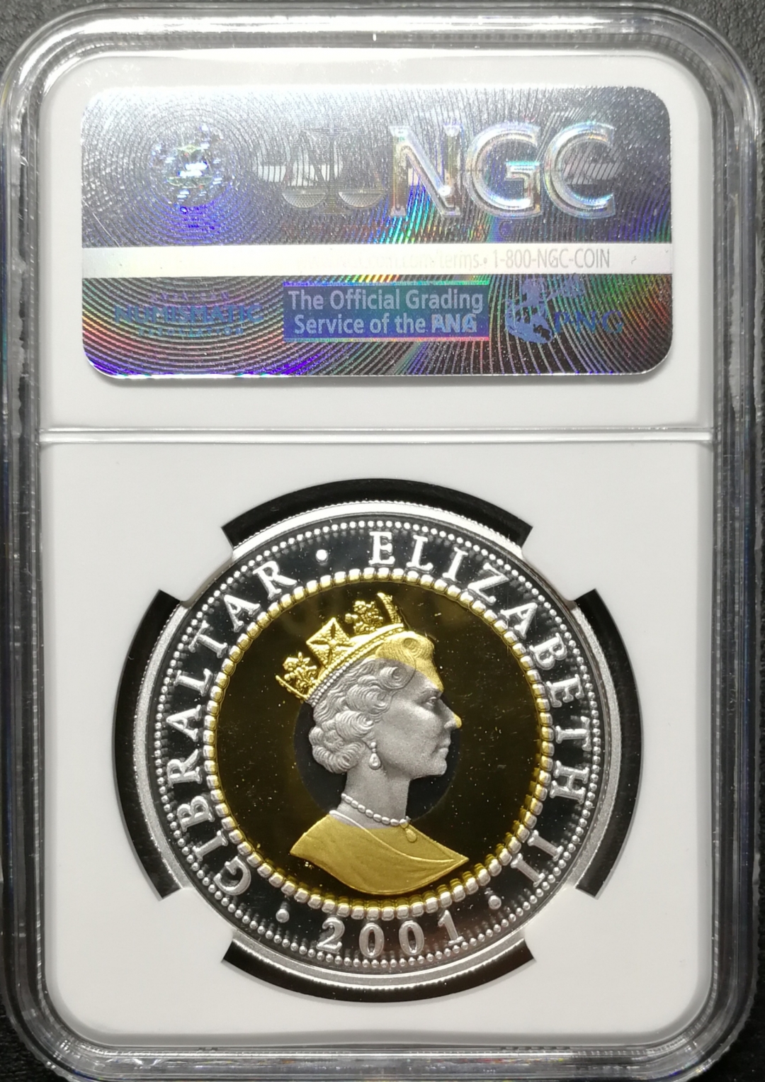 凡希社世界钱币微拍第八十四期 稀!2001直布罗陀千禧年金银铂三金属镶嵌币NGC-PF69UC