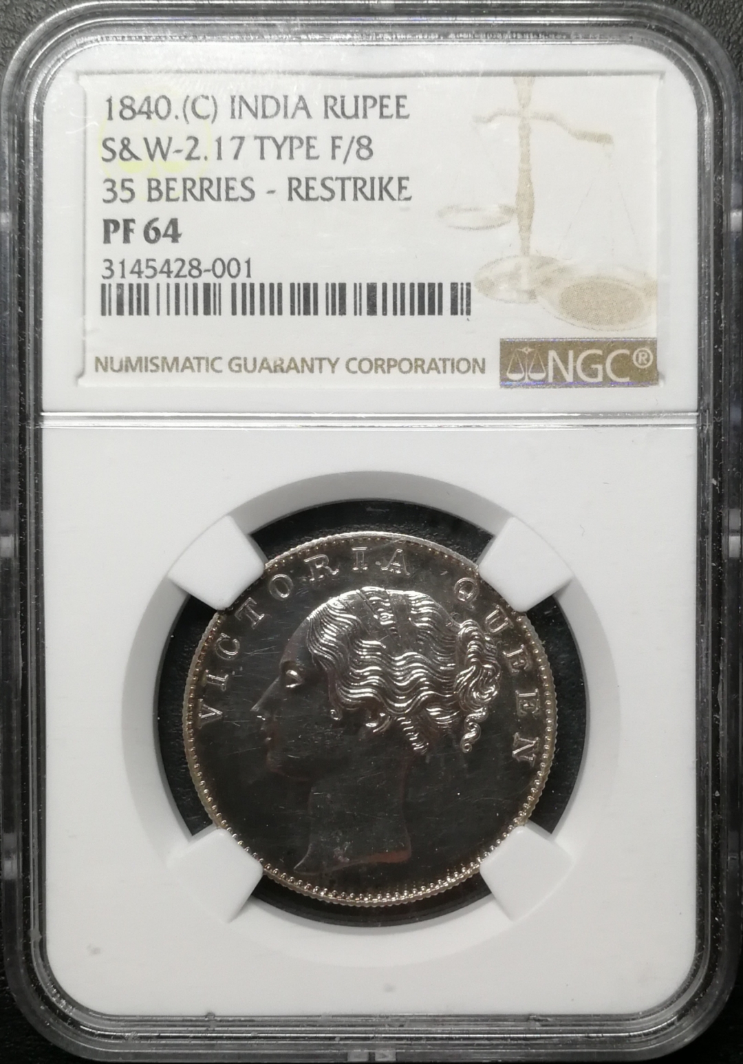 凡希社世界钱币微拍第八十四期 稀!1840英属印度小维卢比精铸NGC-PF64