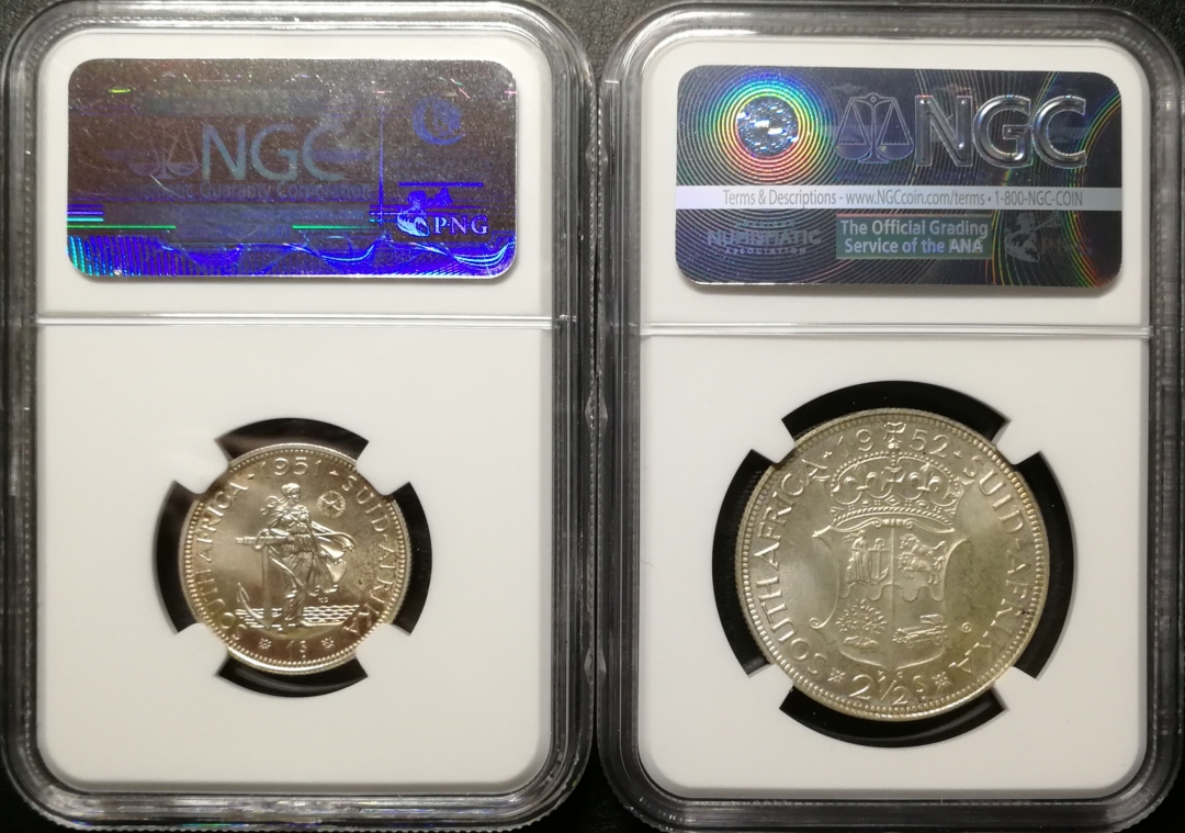 凡希社世界钱币微拍第八十四期 南非乔六精铸银币一对NGC-PF66