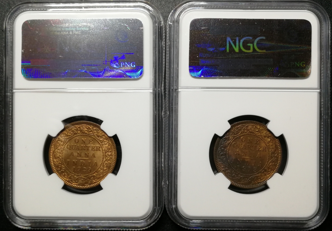 凡希社世界钱币微拍第八十四期 印度锡兰高品铜币一对PCGS-MS63/64