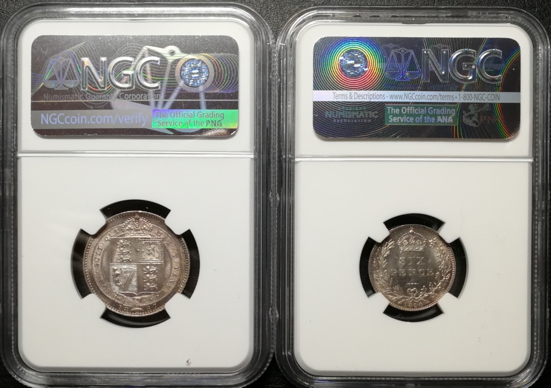凡希社世界钱币微拍第八十四期 英国老维先令六便士一对NGC-MS62/63