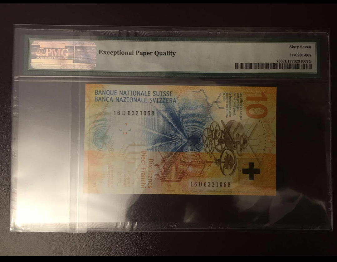 【鲸贝乐淘】千字歌·第秋号拍卖 【瑞士】2016年10元，世界获奖纸币，pmg 67E, 详情如图