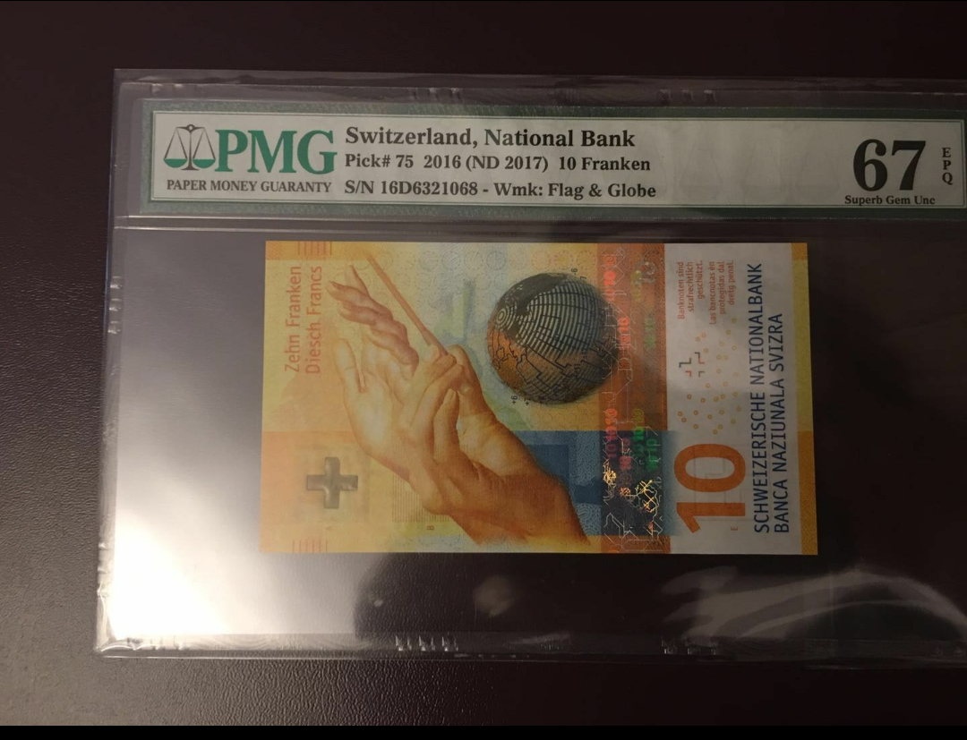 【鲸贝乐淘】千字歌·第秋号拍卖 【瑞士】2016年10元，世界获奖纸币，pmg 67E, 详情如图