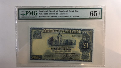 【Blue Auction】世界纸币精拍第五期 - 苏格兰 1945年 S644  pmg65EPQ  1镑