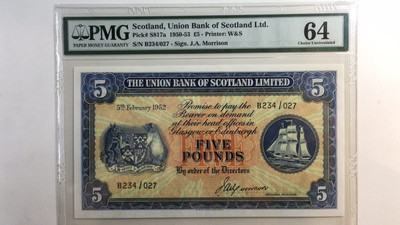 【Blue Auction】世界纸币精拍第五期 - 苏格兰 1950-53年 5镑 S817a PMG64