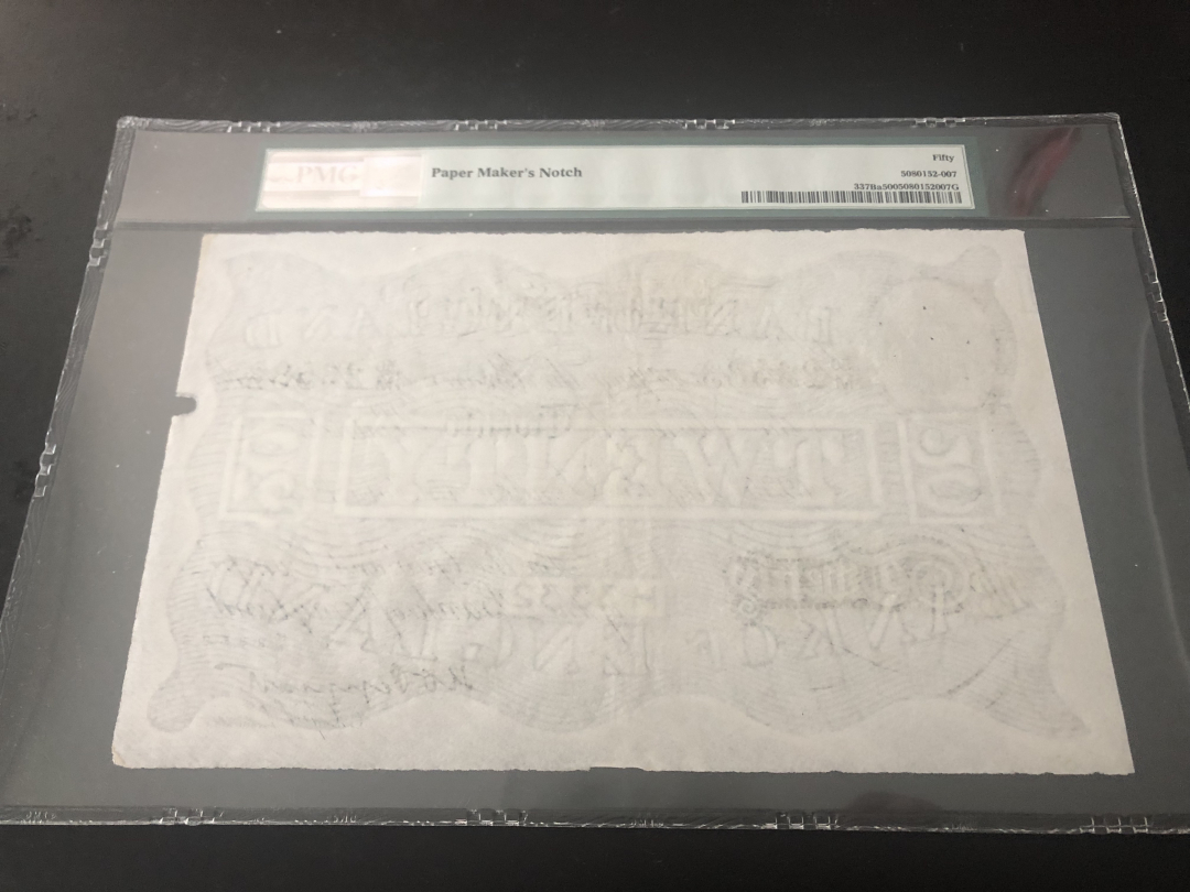 收藏联盟第八十五期拍卖 英国1935年二战期间白色英镑20镑 PMG50 S/N:50M 23583超大票幅精美满版水印