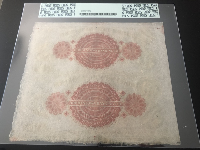 收藏联盟第八十五期拍卖 19世纪美国Bordentown银行发行10美金两连体钞 PCGS65PPQ