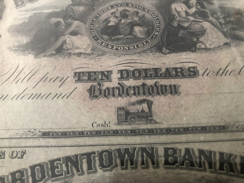 收藏联盟第八十五期拍卖 19世纪美国Bordentown银行发行10美金两连体钞 PCGS65PPQ