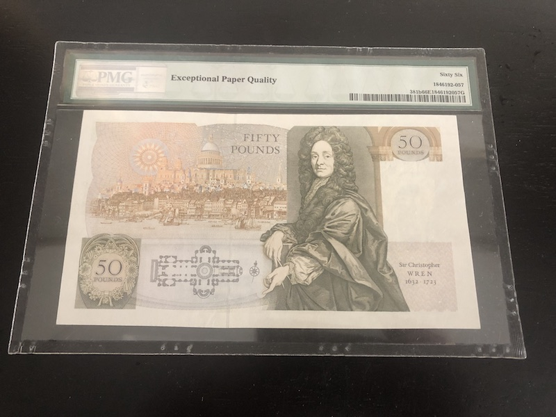 收藏联盟第八十五期拍卖 英国D序列50镑 PMG66E S/N:C04 589070