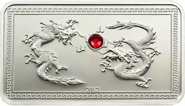 【币观天下】第六十七期拍卖 【帕劳】2012“二龙戏珠”水晶镶嵌方形银币 