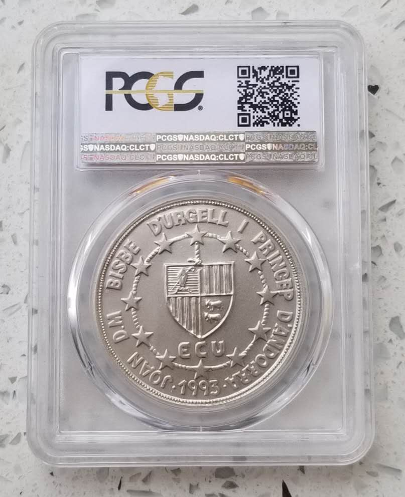 【随心拍】现代金银币拍卖第十七期 克劳斯获奖币! 最佳创意币!  PCGS69-安道尔1993年加入欧洲关税同盟镶金银币