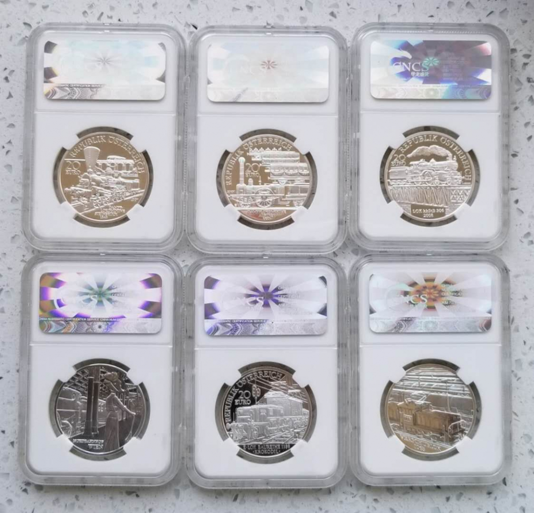 【随心拍】现代金银币拍卖第十七期 奥地利2007-2009年铁路百年20欧元精制银币全套6枚