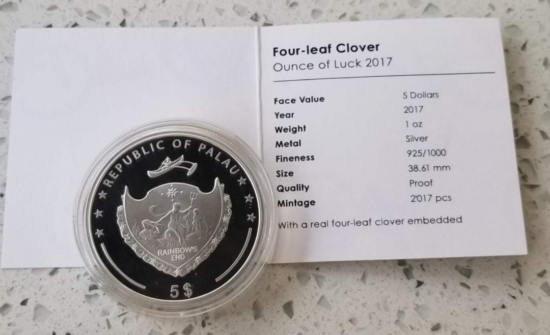 【随心拍】现代金银币拍卖第十七期 帕劳2017年四叶幸运草彩色实体镶嵌银币
