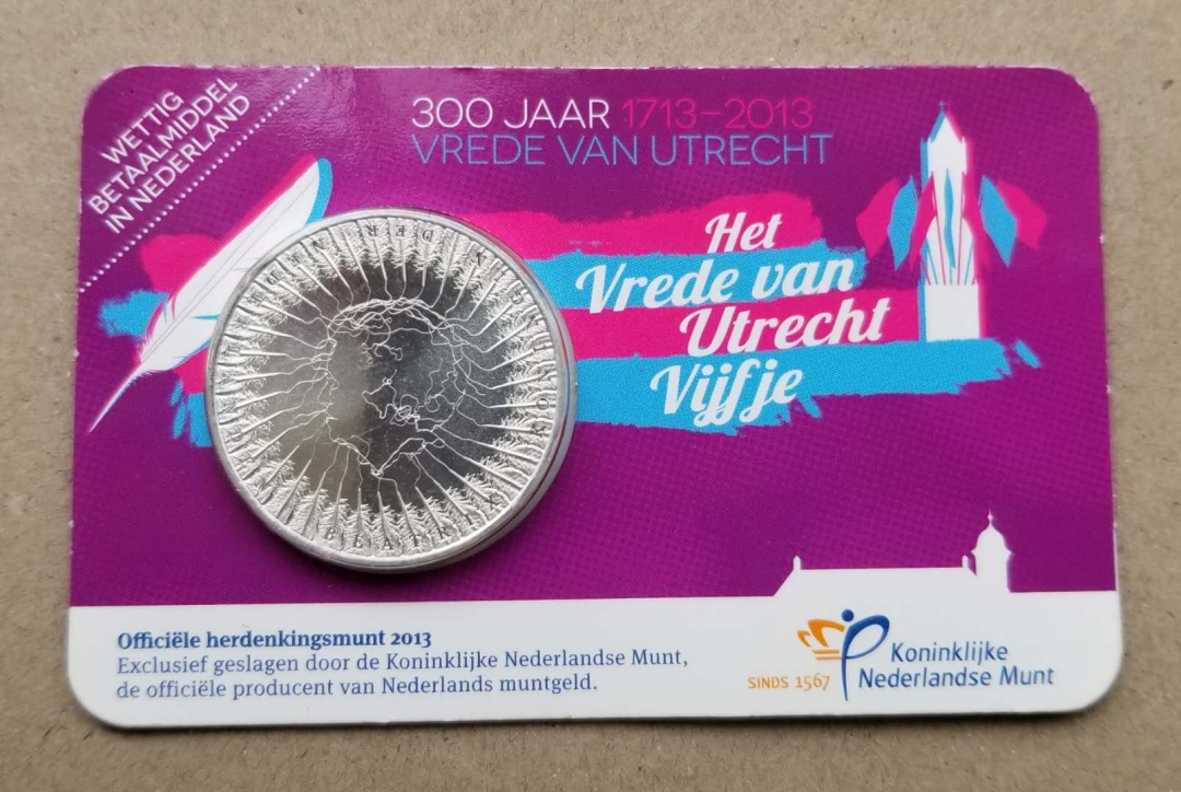 【币观天下】第六十七期拍卖 【荷兰】2013年乌得勒支条约5欧元纪念币，镀银